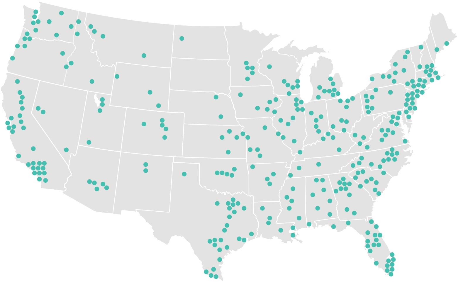 Map showing Prosign Design Co. clients across the United States
